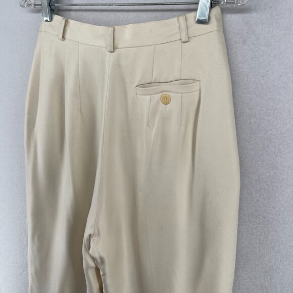 TALBOTS Pants 8P Petites Pure Silk Twill High Rise Dress Trousers Off White VTG - Picture 7 of 15